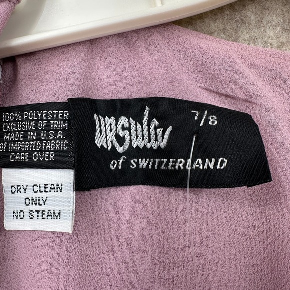 NEW VTG Ursula A Line Midi Dress Chiffon Mauve Pink 7/8 Long Sleeve Beaded Belt - Picture 7 of 14